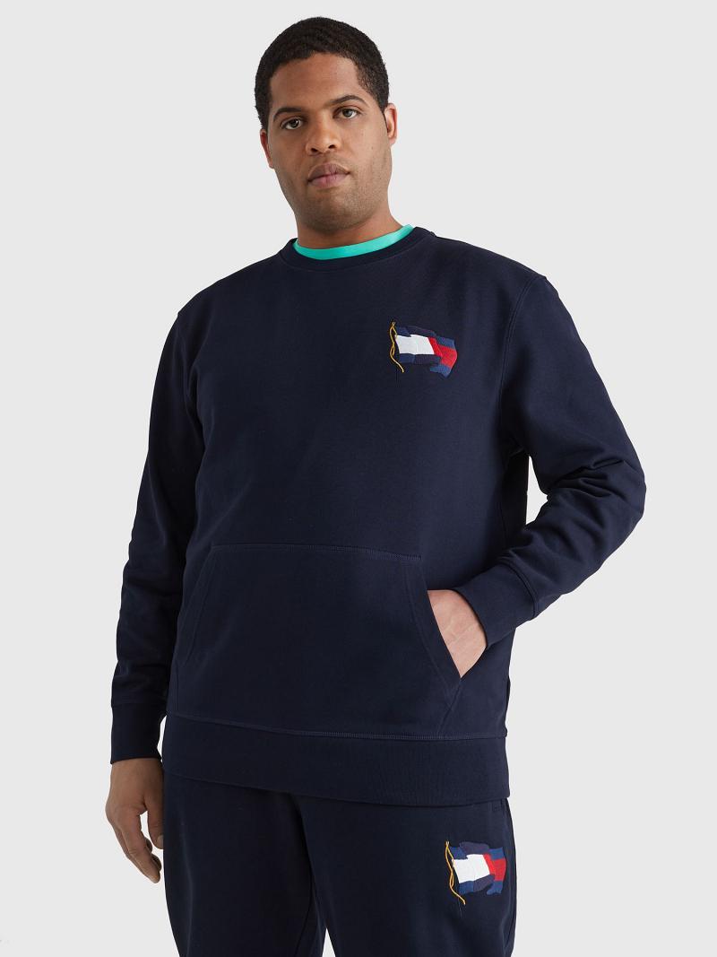 Férfi Tommy Hilfiger Big and tall wavy flag Pulóverek Sötétkék | HU 899BEX